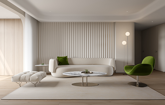 暖色系圆弧造型客餐厅