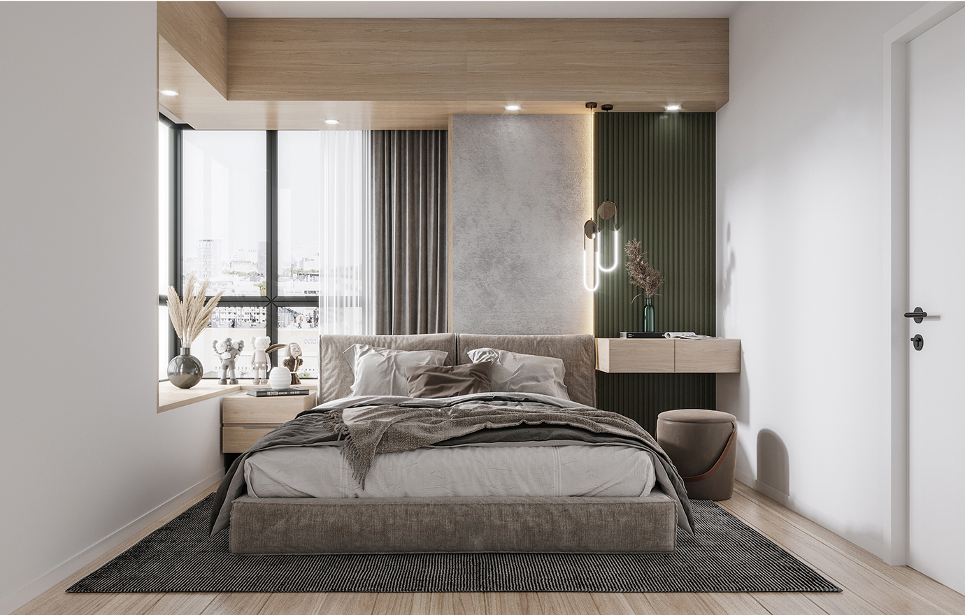 MAX出品独家--空间碰撞：木饰面+橄榄绿-U形社