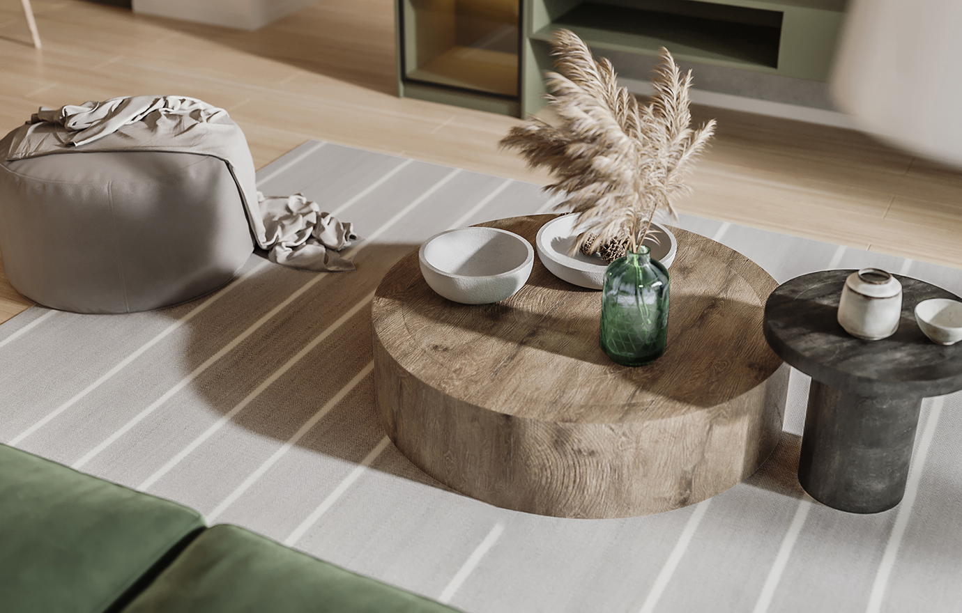 MAX出品独家--空间碰撞：木饰面+橄榄绿-U形社