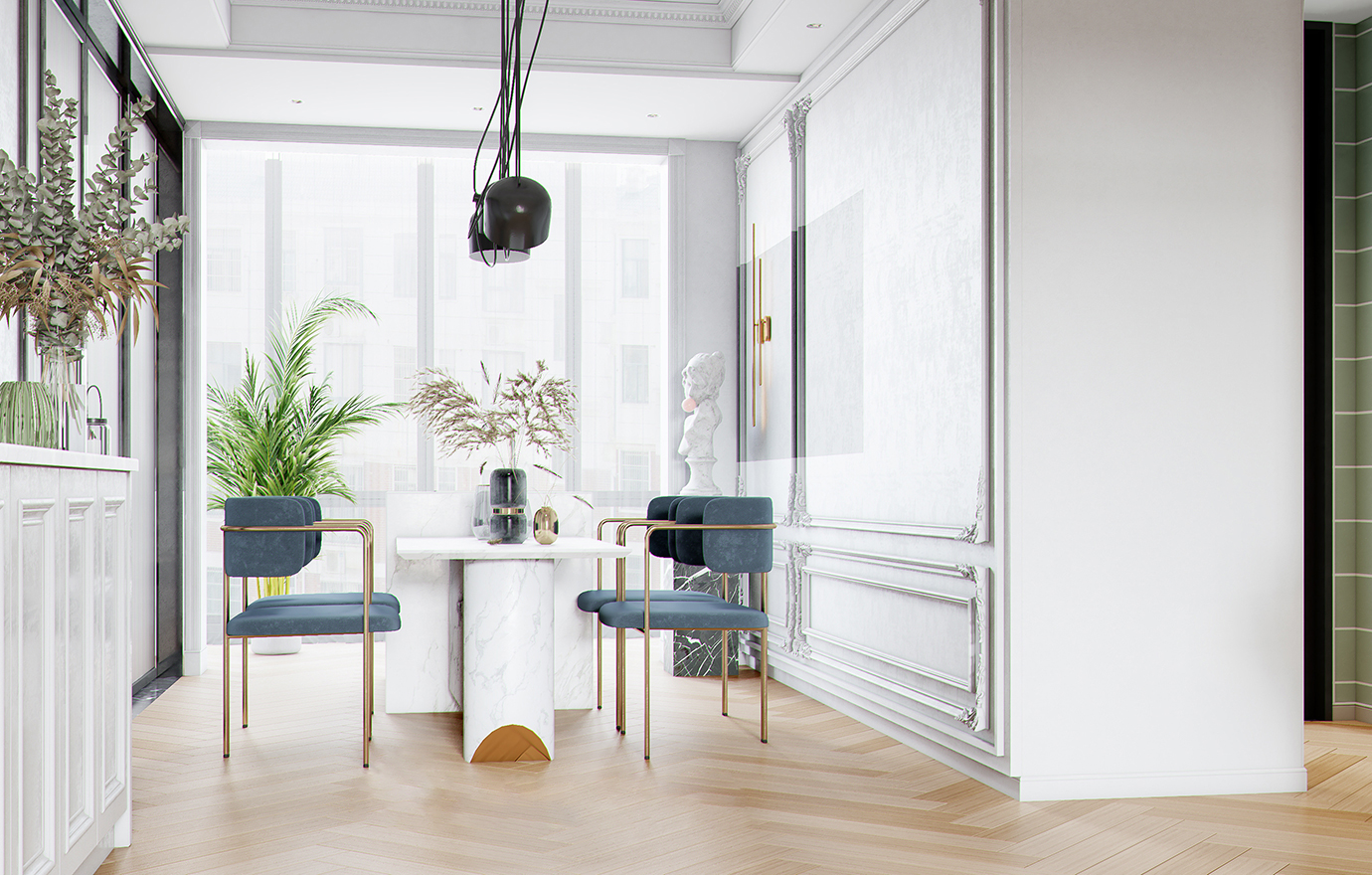 MAX出品独家--现代轻奢法式客餐厅-体积光_白月